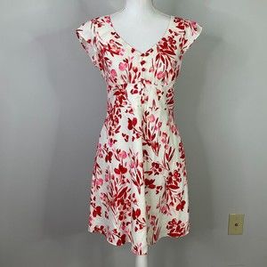 Banana Republic Womens Dress Size 4 Ruffle Sleeves in Spring Coral Linen Cotton